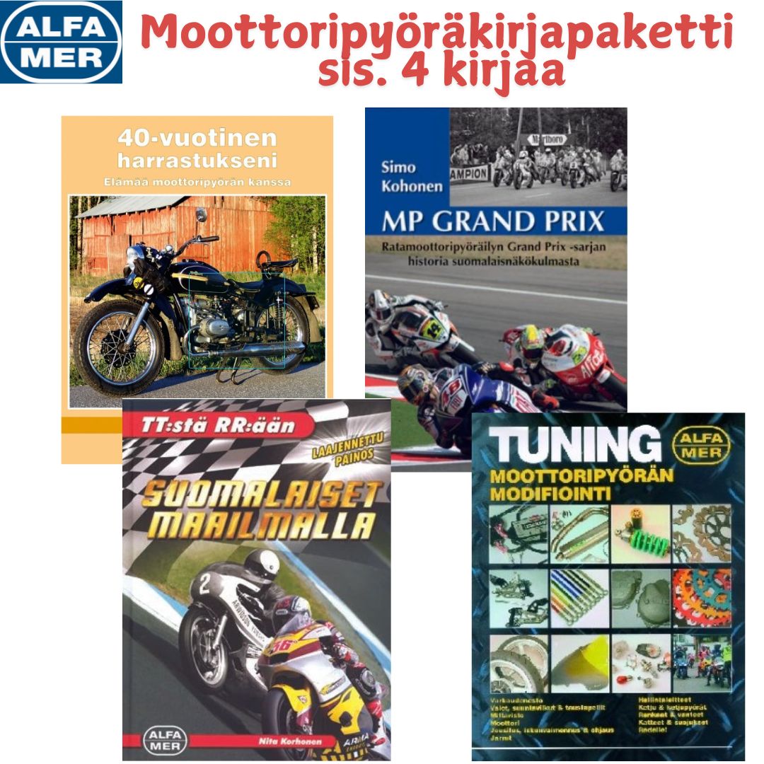 Moottoripyöräkirjapaketti, sis. 4 kirjaa